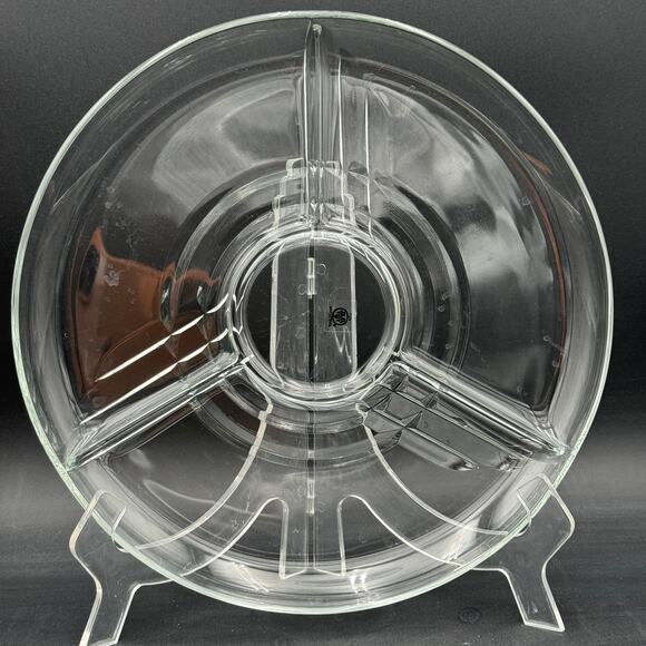 Vintage Pfaltzgraff Glass Chip and Dip Platter "Festivities" 12 7/8" Blown Glass - Picture 2 of 7